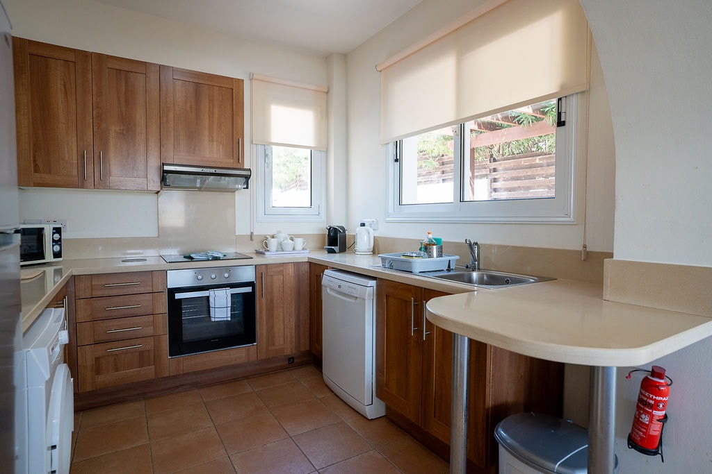 Modern kitchen with wood cabinets and countertops