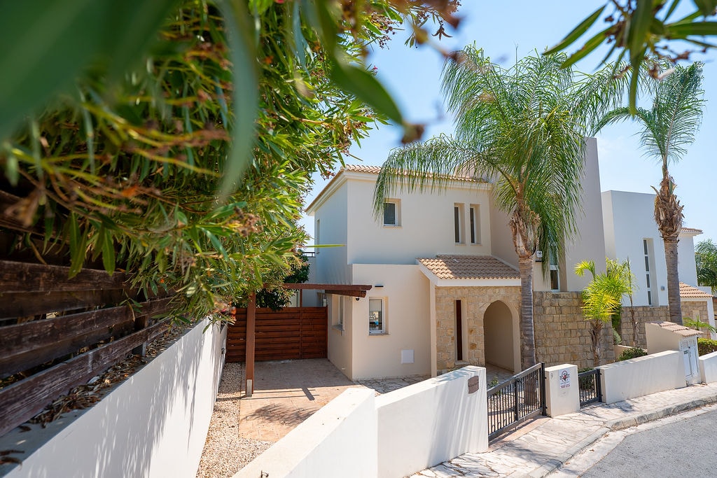 Modern Mediterranean villa with palm trees